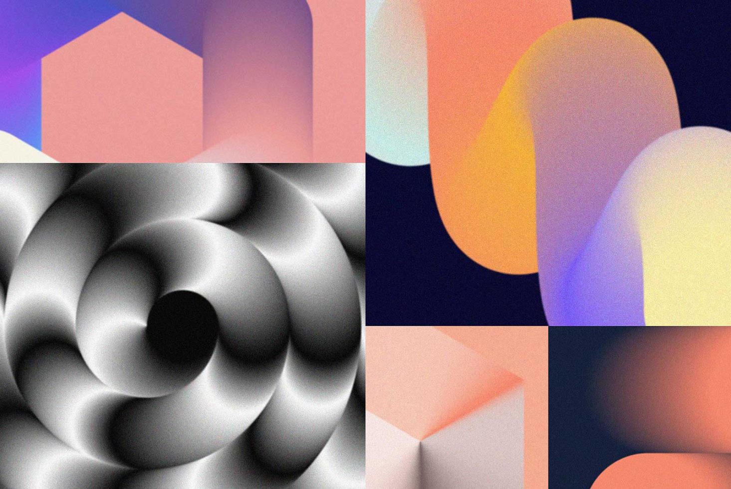 Abstract geometric and gradient graphics montage for modern design projects, ideal for backgrounds, wallpapers, or layered PSD templates.