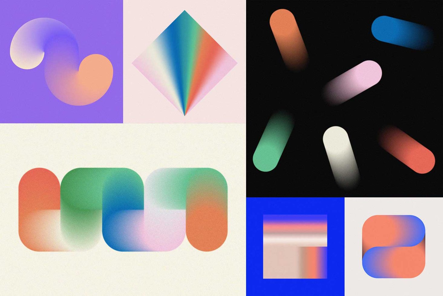 Abstract geometric shapes with gradient colors, ideal for graphic design backgrounds or modern art templates.