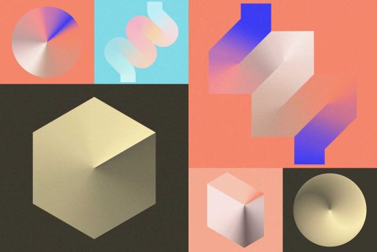 Abstract geometric graphic design elements with shadows and gradients, ideal for modern design mockups and templates.