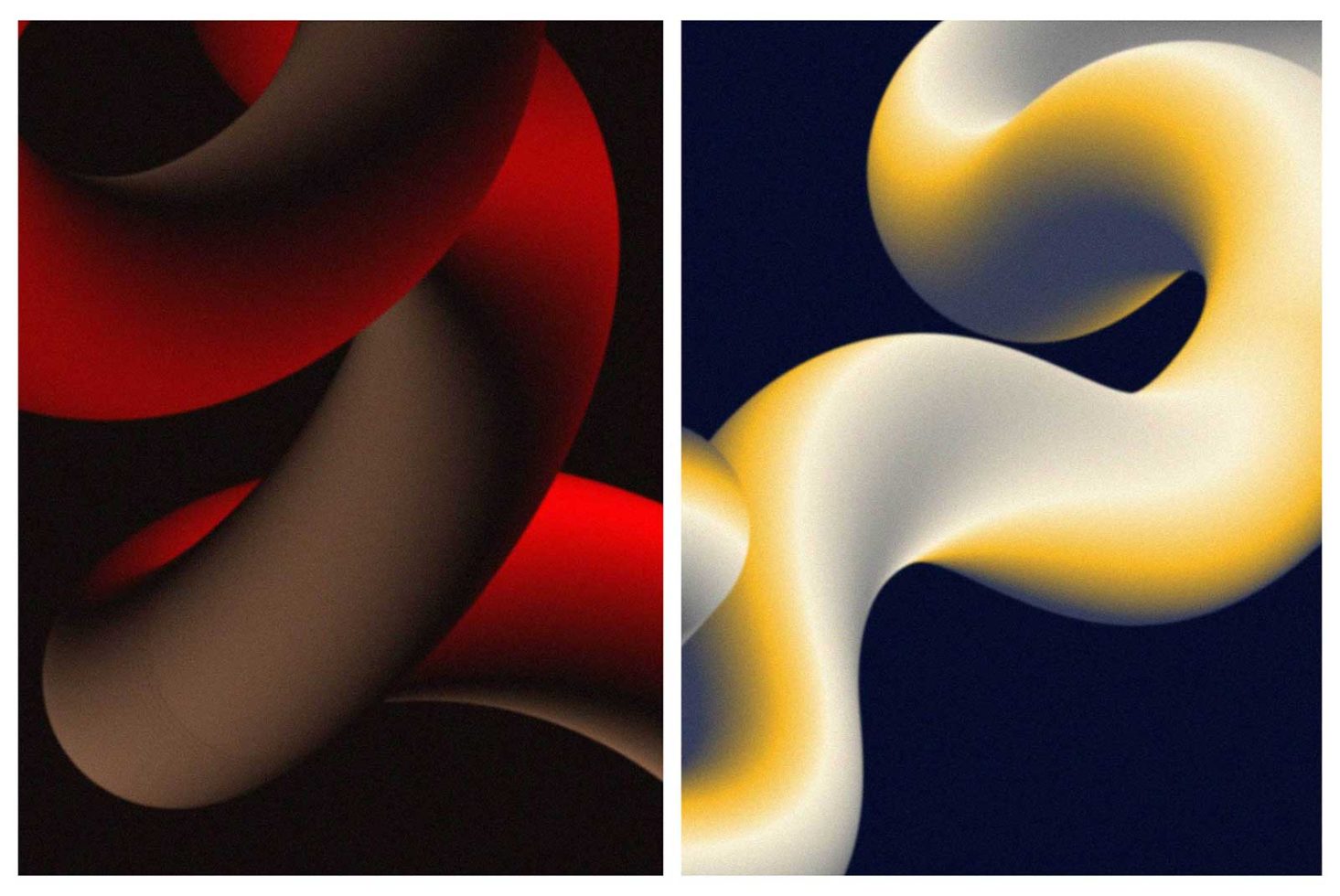 Abstract 3D flow shapes in red and black on left and yellow gradients on right, suitable for graphics category, ideal for modern design background.