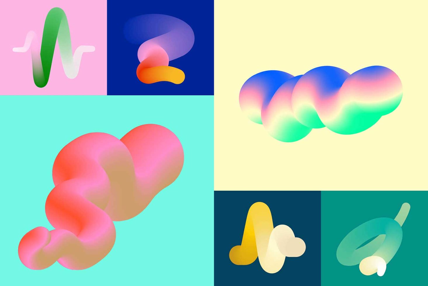 Abstract colorful gradient shapes for creative design, ideal for graphics templates, backgrounds, and modern art projects. Vibrant and fluid.