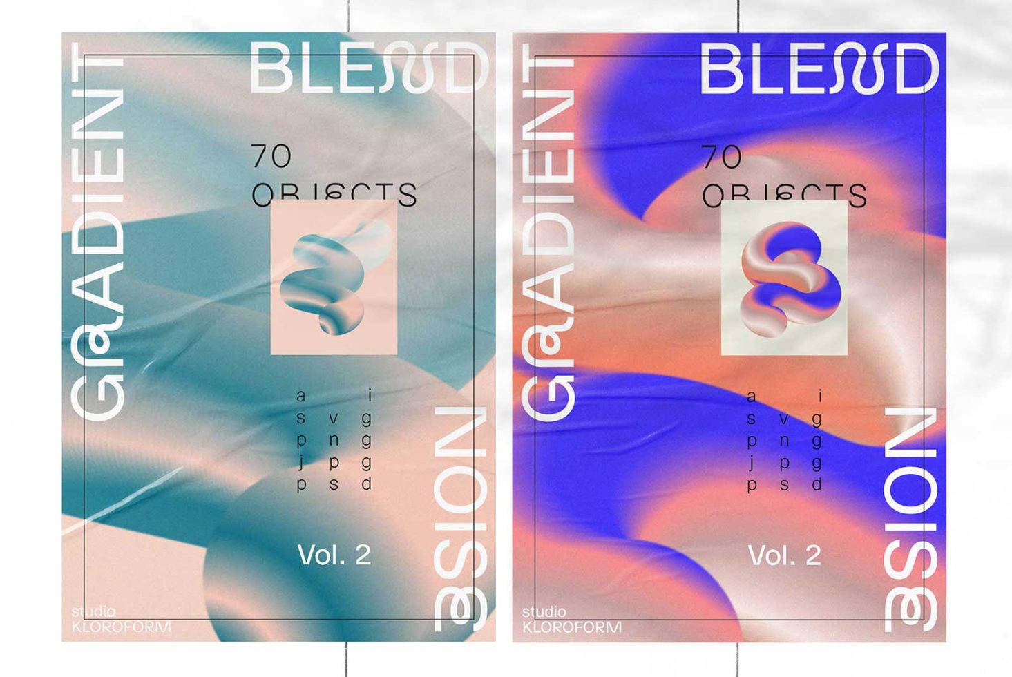 Graphic design poster collection mockup with colorful gradients and 3D elements, titled BLESSED, suitable for modern design projects, Vol. 2.