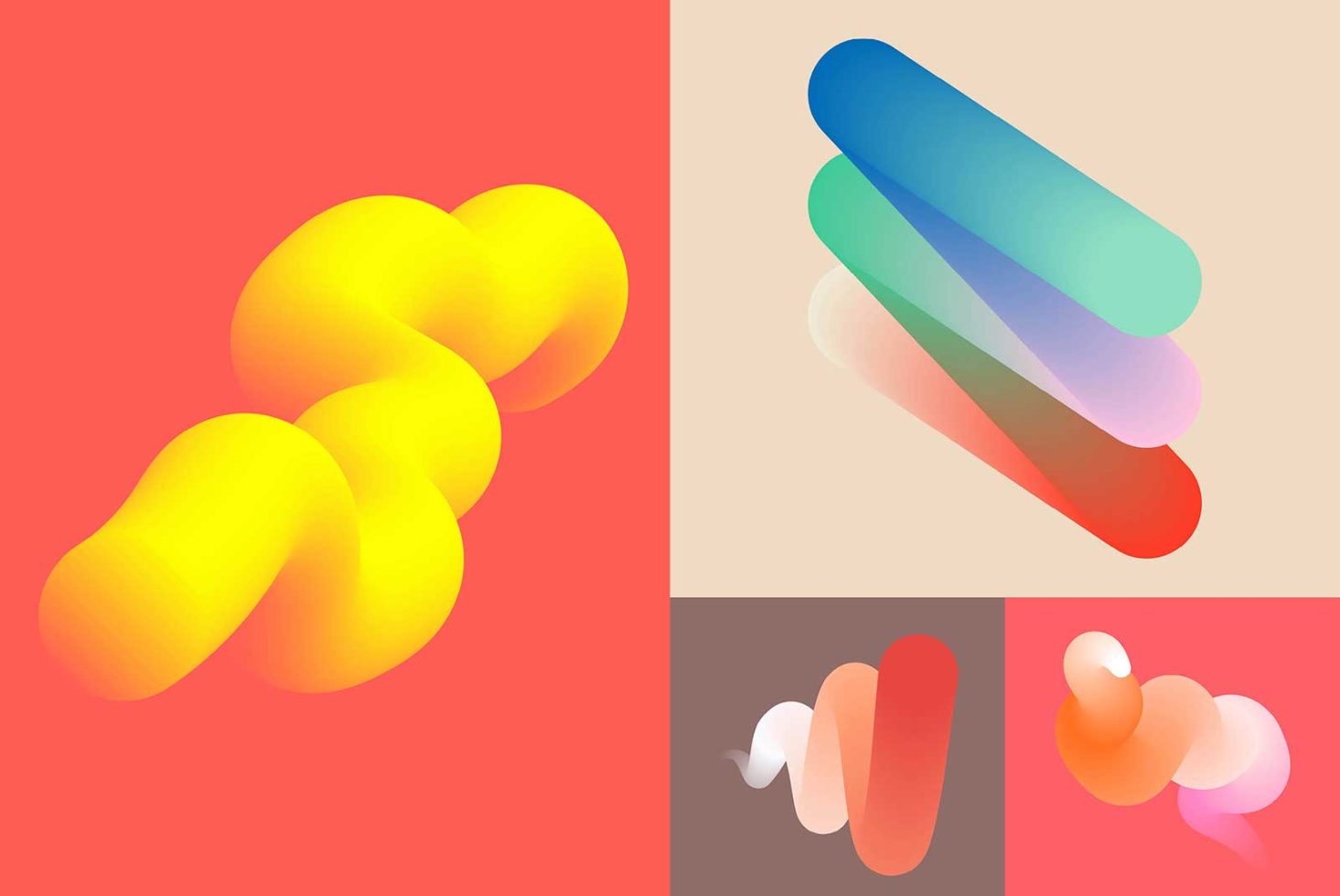 Vibrant abstract gradient shapes design element set suitable for graphics category, featuring modern colorful blur backgrounds.