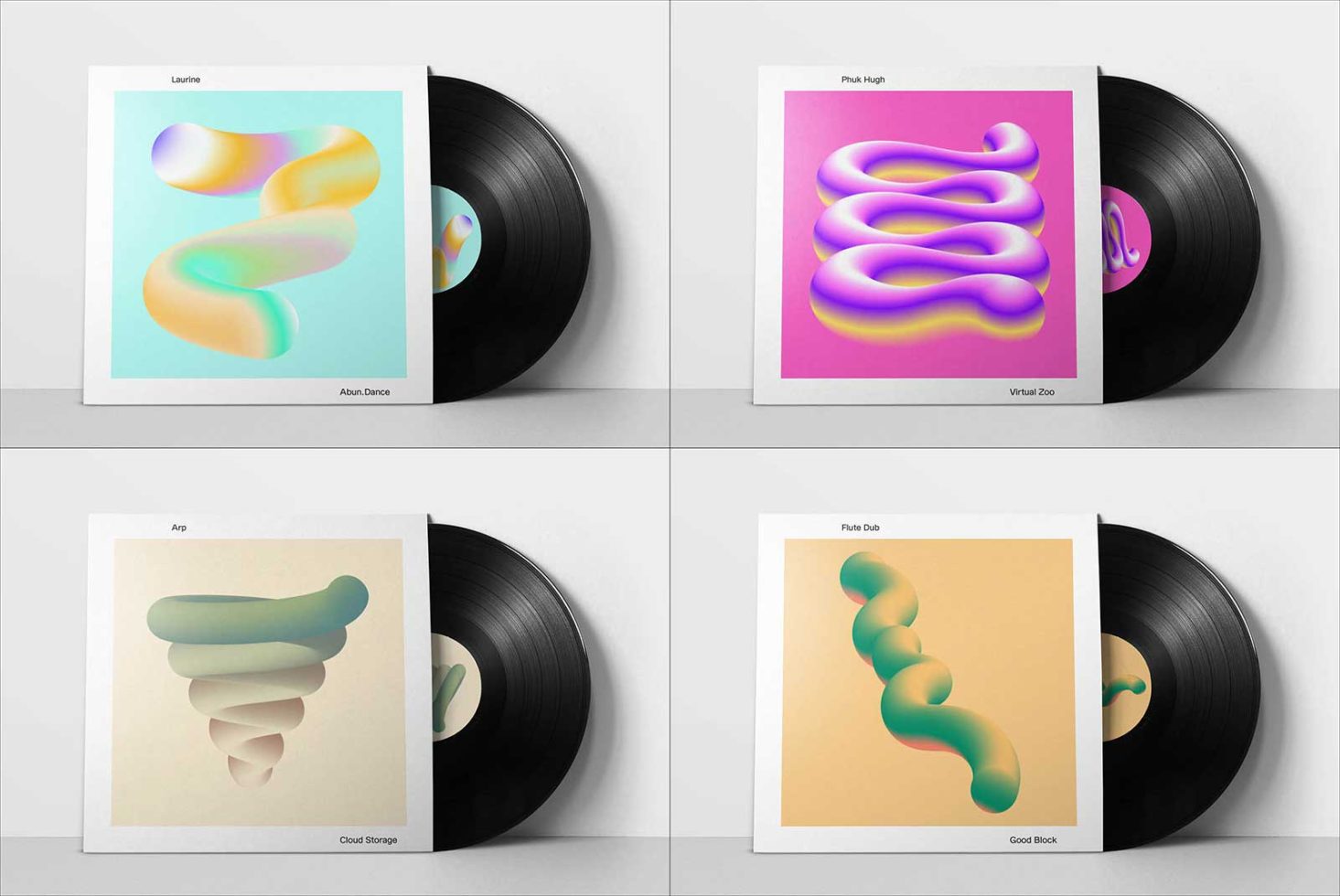 Abstract vinyl record cover templates with vibrant gradient designs, showcasing modern graphics for album art mockups.