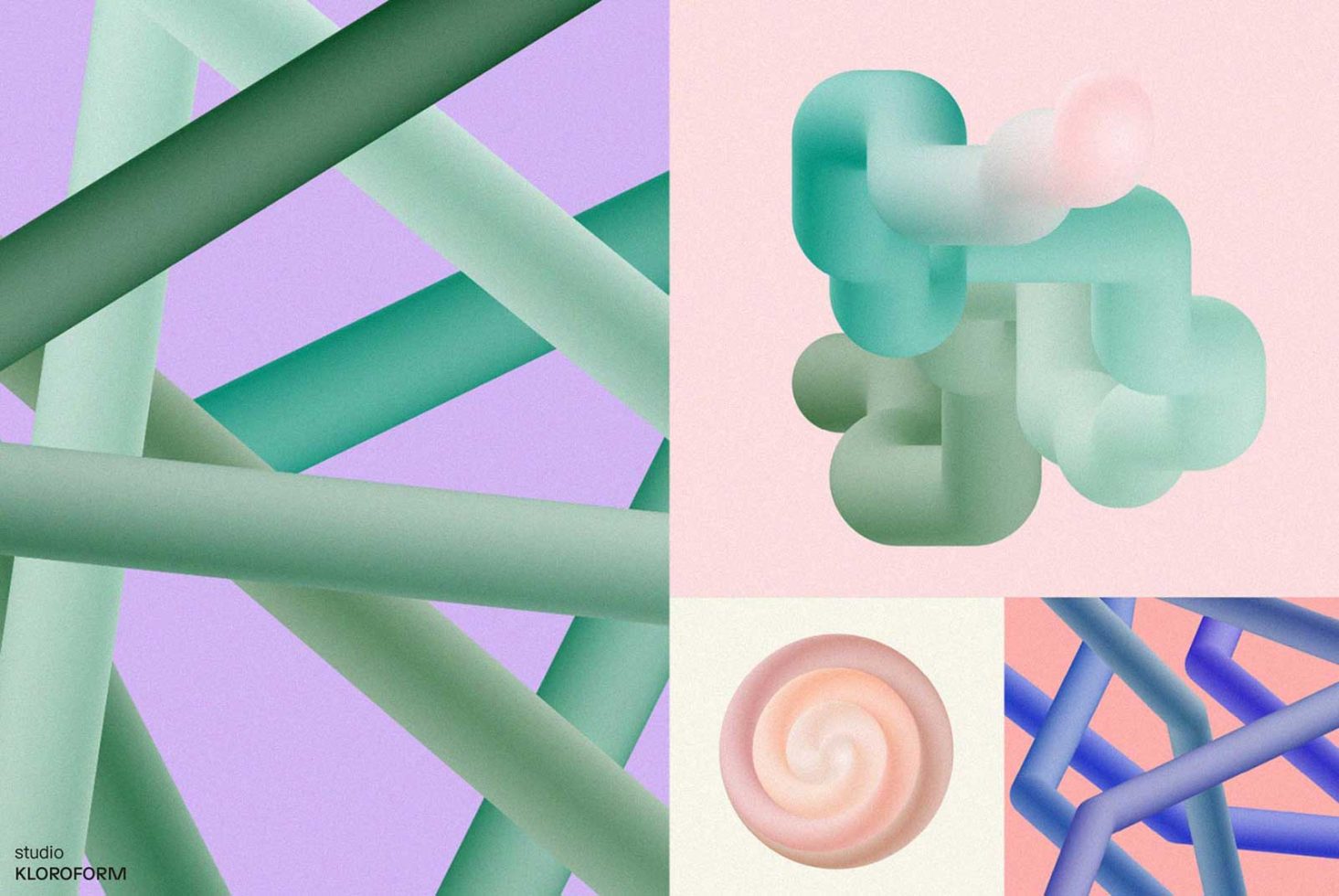 Abstract 3D geometric shapes collage with pastel colors for modern design projects, ideal for graphics, templates, and backgrounds.