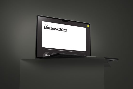 Sleek laptop mockup on dark background featuring editable screen for UI design display, 2023 digital device mockup for presentations.