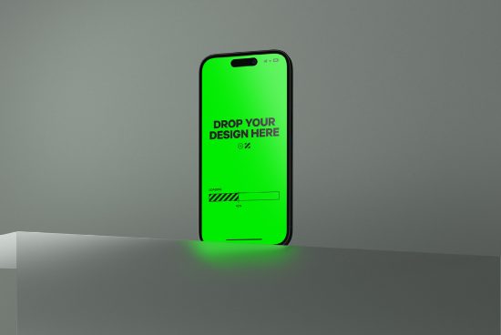 Smartphone screen mockup with green chroma key on minimalist background, perfect for app design presentations for digital designers.