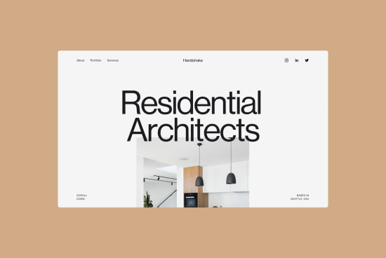 Modern website template design featuring bold typography for Residential Architects homepage with clean navigation layout.