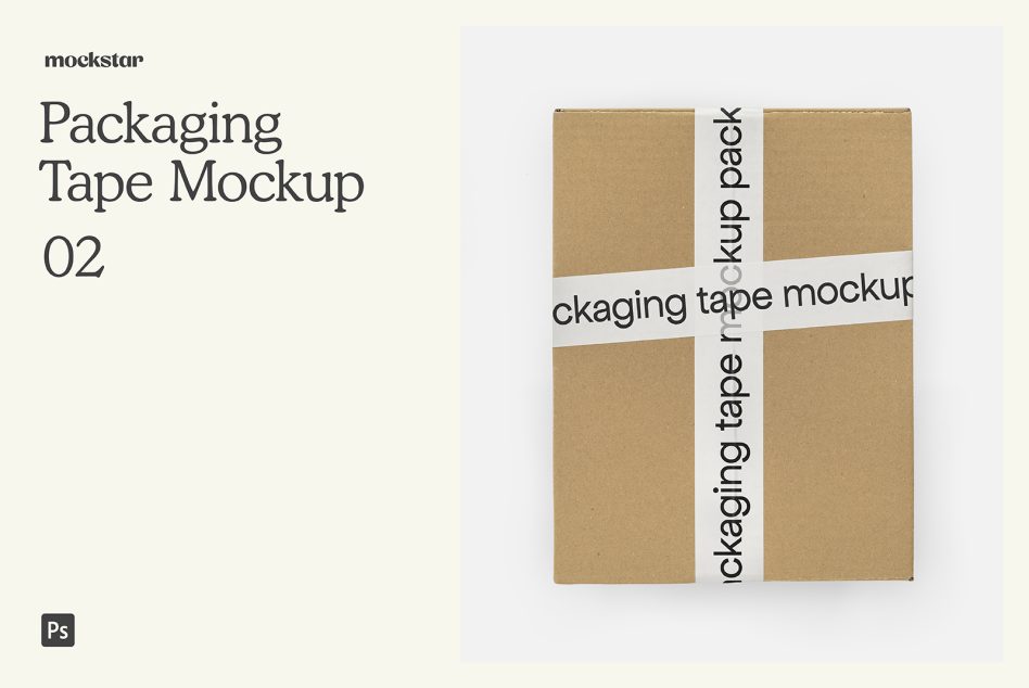 Kraft boxes wrapped with white packaging tape showing vertical text design