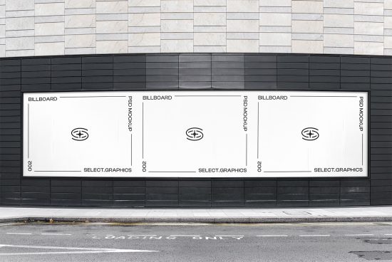 Urban billboard mockup on a building wall for outdoor advertising. Perfect for designers to showcase graphics in a realistic setting.