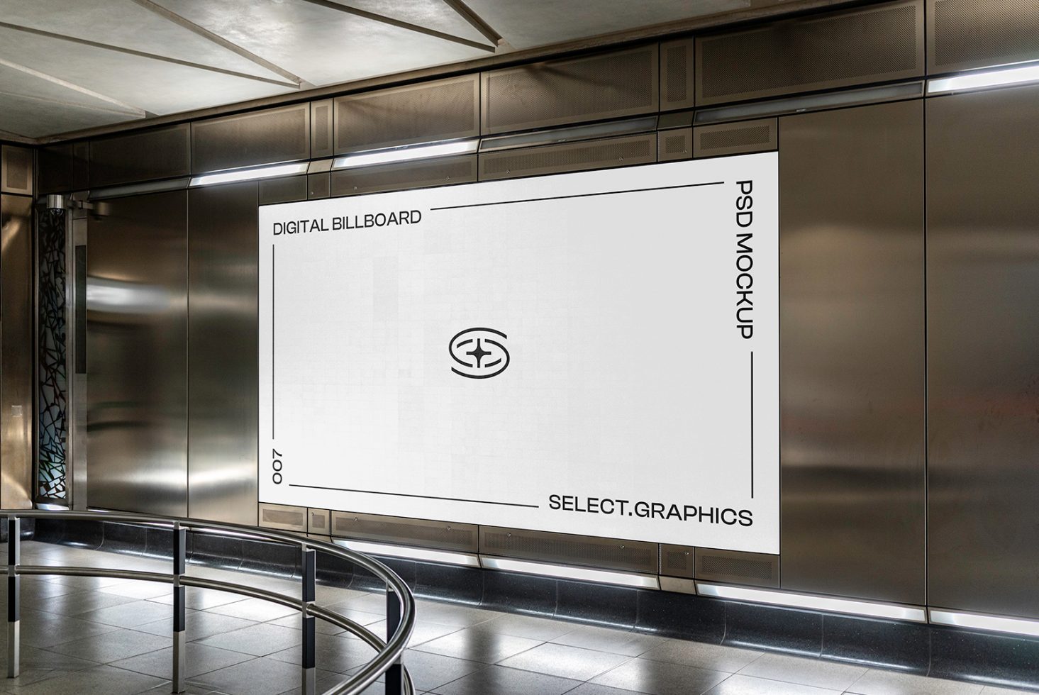 Digital billboard mockup in subway station setting perfect for realistic advertising presentations, designers, and urban mockups.