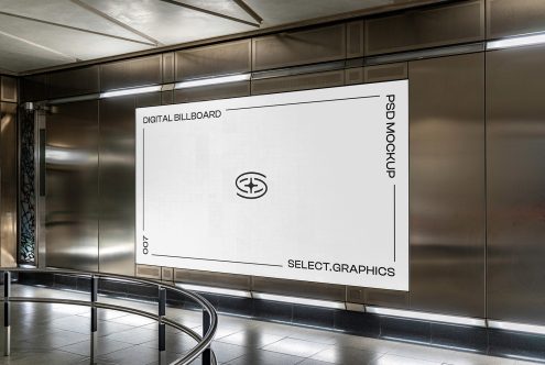 Subway station digital billboard PSD mockup for advertising display, realistic urban setting for designers' portfolio presentations.