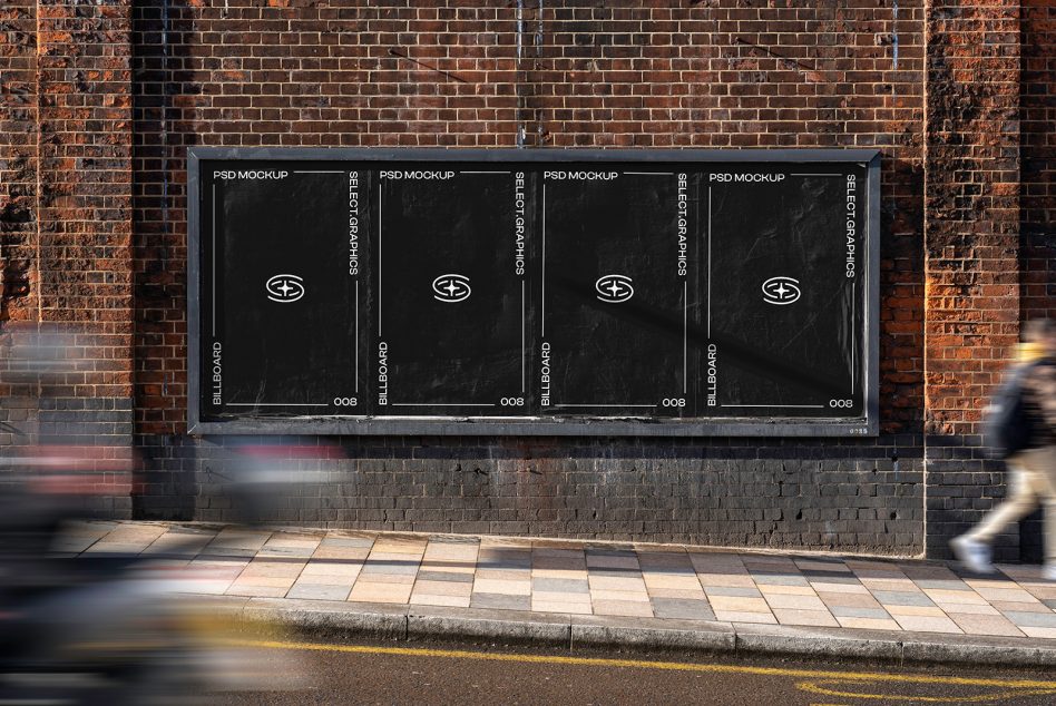 Triple billboard PSD mockup on brick wall background for outdoor advertising with realistic textures suitable for graphic designers.