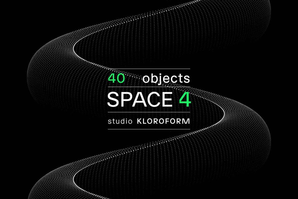 40 objects Space 4 collection title over swirling mesh forms by studio Kloroform