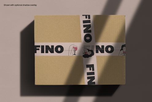 Kraft box with customizable packing tape overlay design