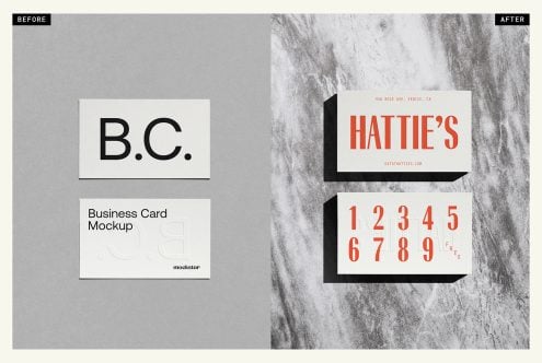 Before after comparison of blank to customized business card designs