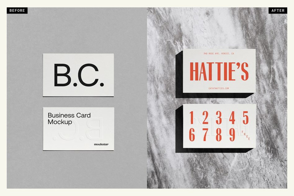 Before after comparison of blank to customized business card designs