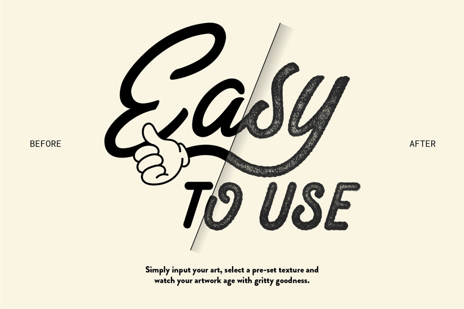 Black script text showing before after grunge texture effect