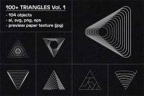 Collection of 104 geometric triangle shapes in various line styles, dots, patterns