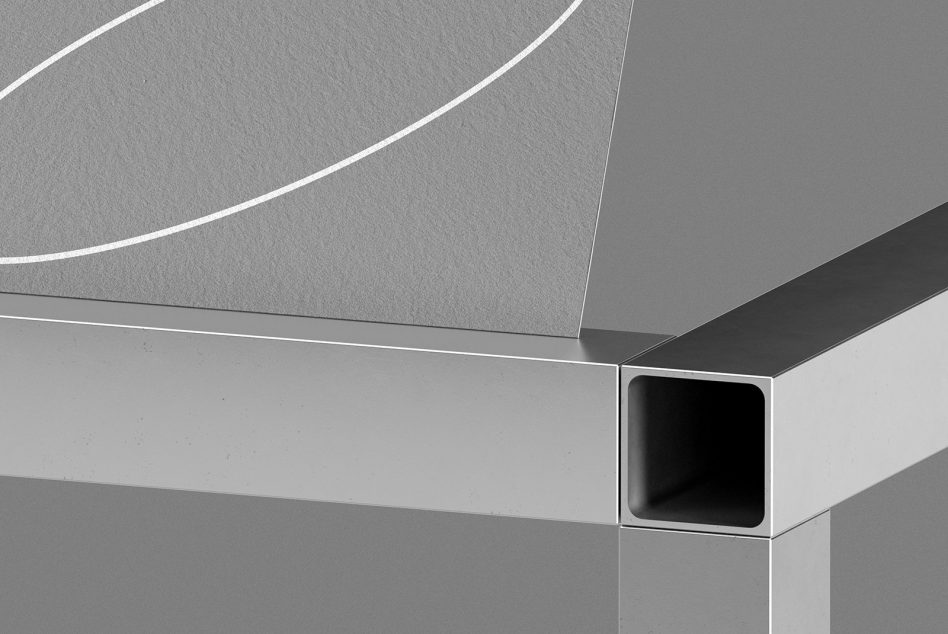 Architectural detail showing curved white line on textured surface