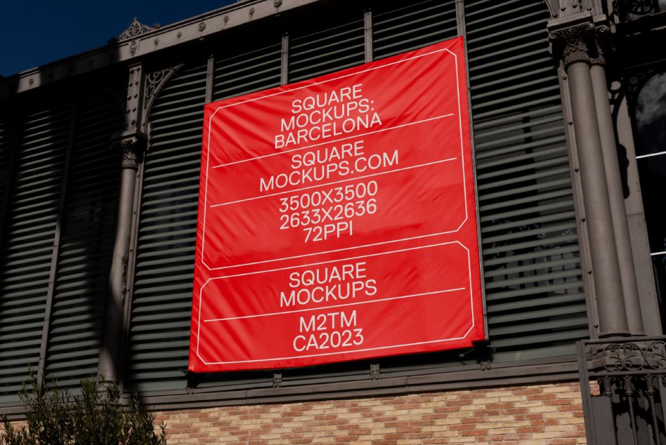 Bright red neon glowing square sign on industrial wall with diagonal ribbed texture