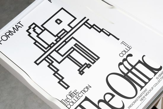 Close-up view of a modern graphic design book cover mockup for designers, featuring bold linear art and typography.