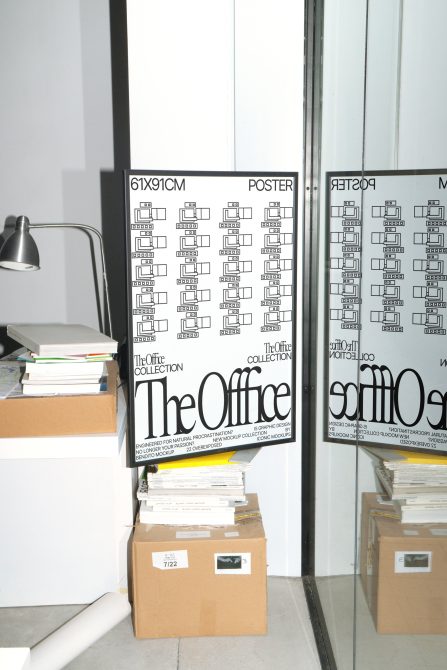 The Office poster displayed in studio window alongside other design work