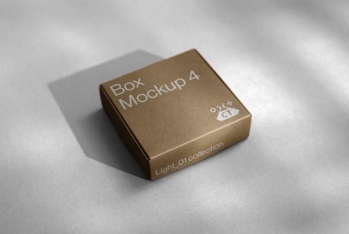 Kraft brown square box mockup with ribbed finish on white background