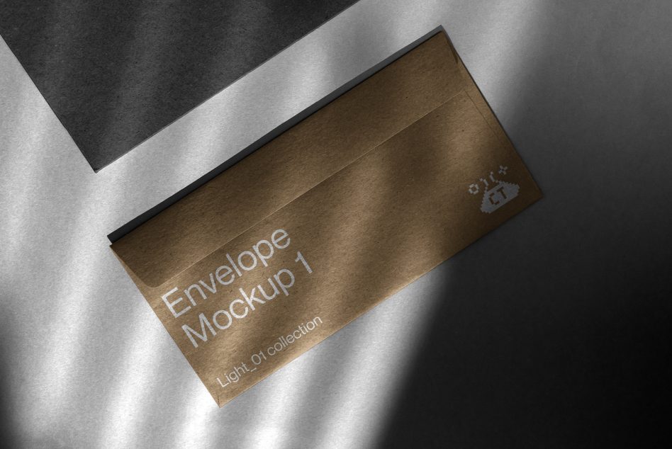 Brown envelope mockup flat lay with shadows