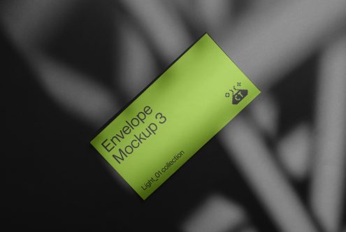 Bright lime green envelope mockup angled with striped shadow overlay