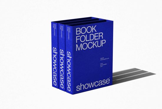 Blue book folder mockup with branding on textured paper ideal for graphic design templates or mockups, creative presentation, showcasing digital assets.