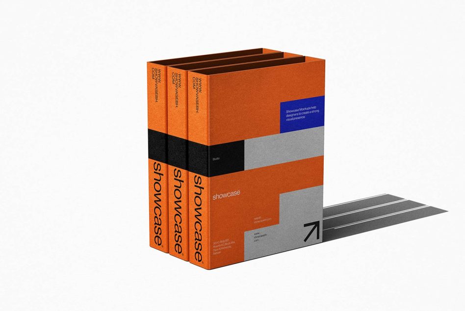 Orange and black product packaging box mockup with a modern design, texture details, custom branding ready for graphic designers.