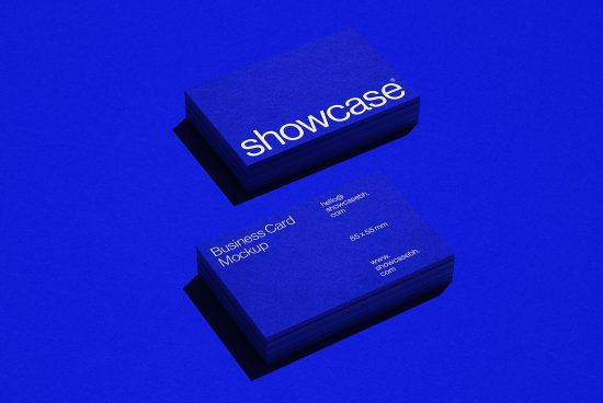 Blue business card mockup with elegant design on a textured background, perfect for professional branding presentations.