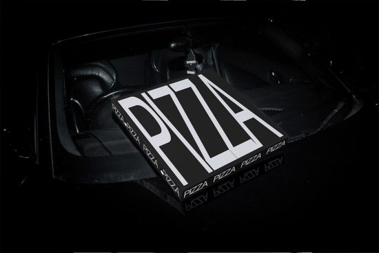 Bold typography PIZZA design showcased on a sleek car sunshade, ideal for graphics display and vehicle mockup design presentations.