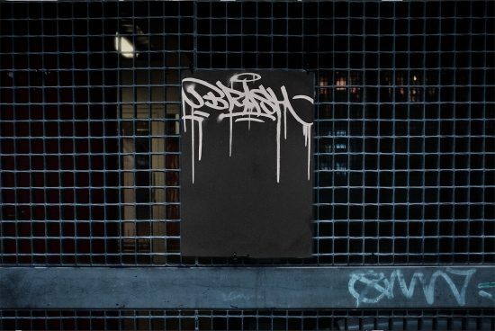 Urban street sign with graffiti for graphic design mockup, gritty texture, ideal for modern edgy branding or city-themed projects.