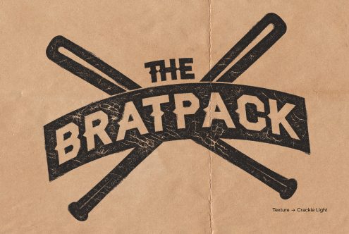 Vintage baseball bat crossed graphic with distressed crackle texture on kraft cardboard