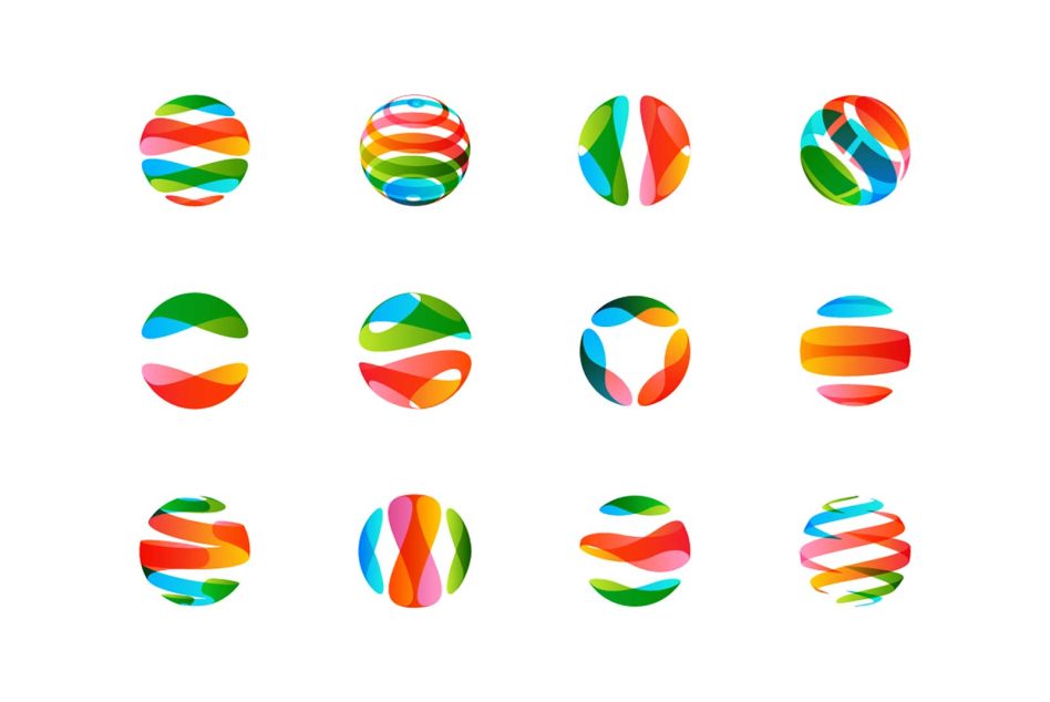 Colorful abstract 3D sphere logo designs collection, suitable for brand identity, icons, and graphics for digital design assets.