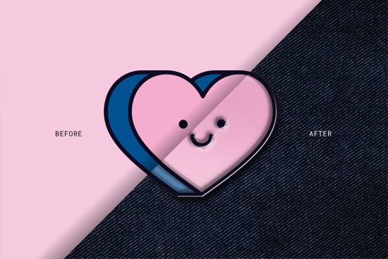 Split design concept showing a heart with before and after texture effect, ideal for mockups and graphics editing tutorial assets.