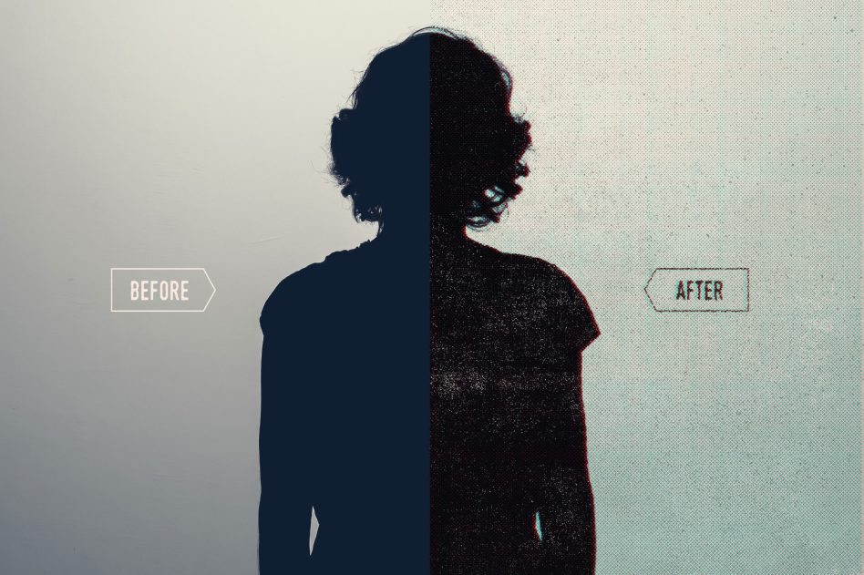 Silhouette photo effect comparison design asset, showing before and after image processing, ideal for tutorials and design showcase.