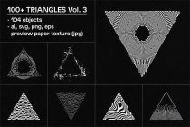 104 triangle graphic objects with line fill patterns, geometric stipple textures