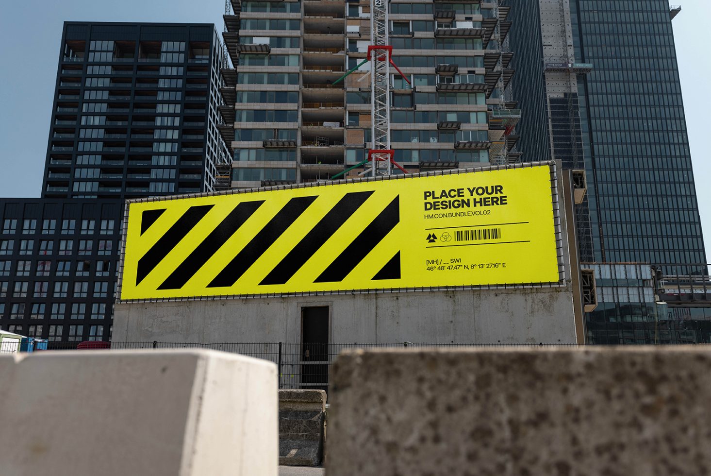 Outdoor billboard mockup in urban setting for presenting advertising designs, with clear placeholder for customization, suitable for graphic designers.