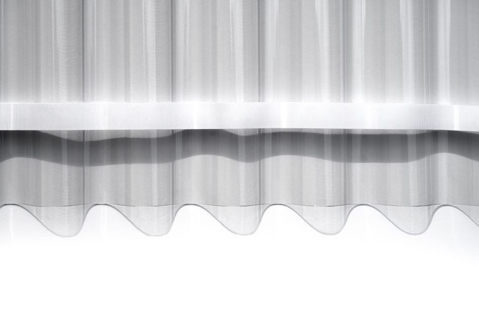 Wavy corrugated ribbon bands stacked vertically on light gray background