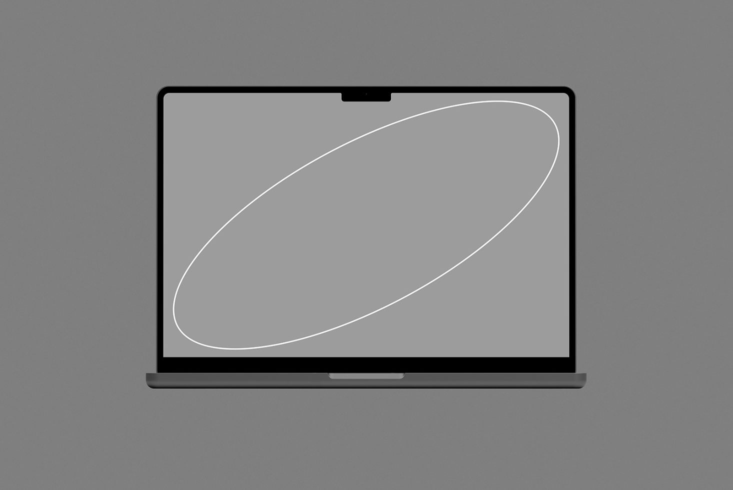 Laptop mockup with abstract design on screen in grayscale, modern minimalist digital asset for graphic designers.