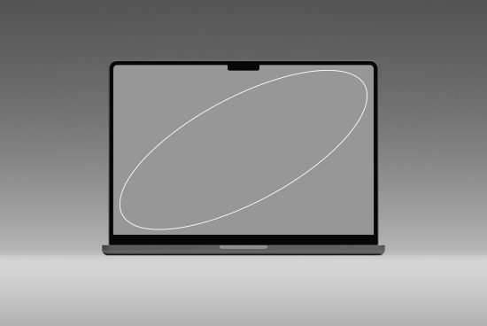 Sleek laptop mockup with abstract graphics on screen, perfect for web design presentations and tech-themed digital assets for designers.