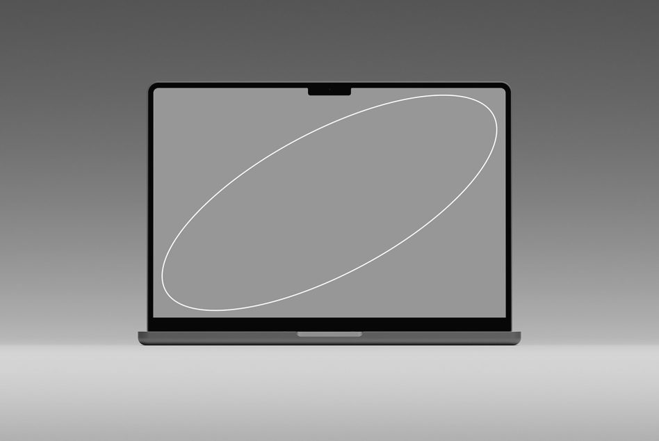 Laptop mockup with minimalist white line design on gray screen