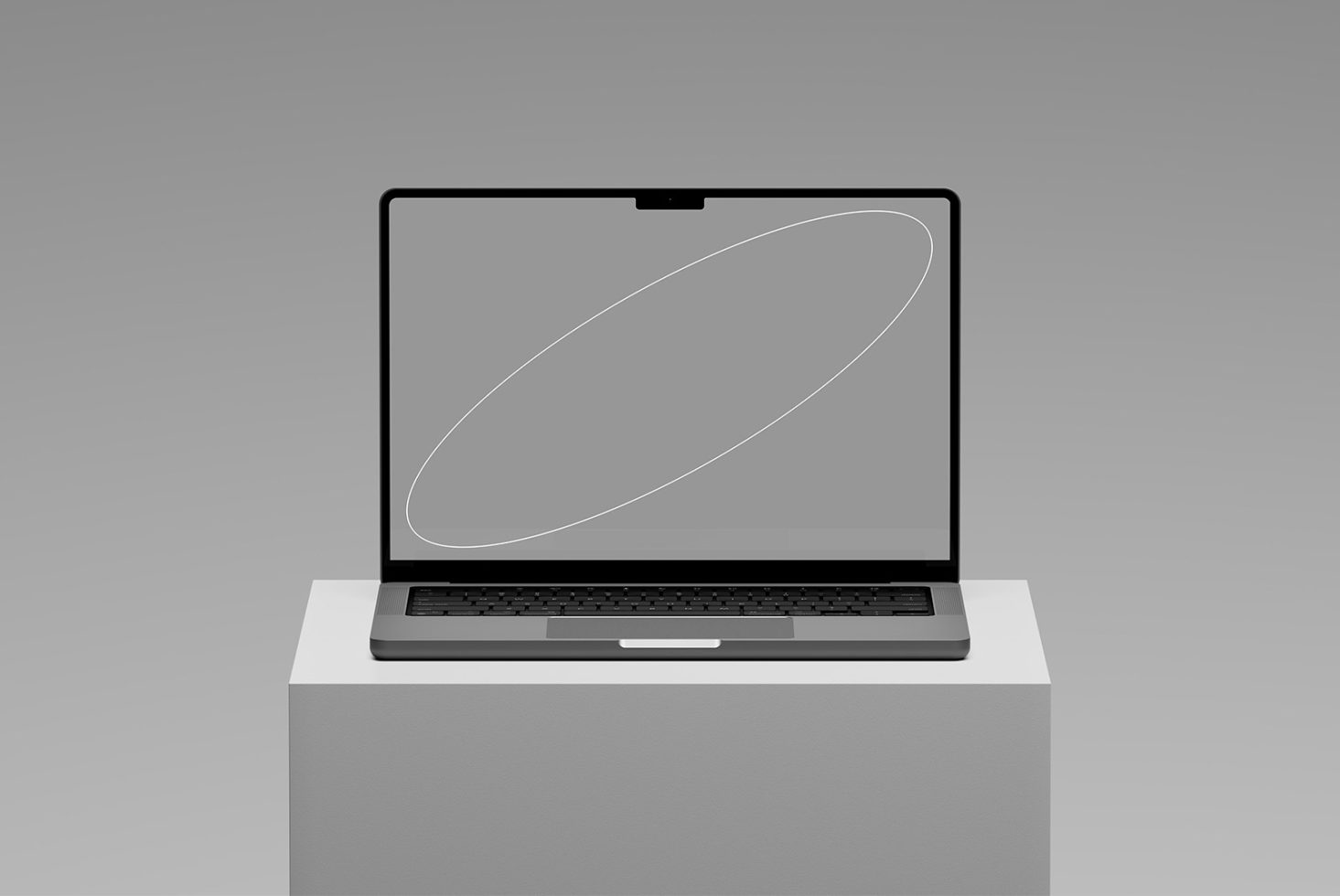 Professional laptop mockup in minimalist style on a pedestal for design presentations and digital portfolios, ideal for showcasing web and UI designs.