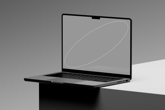 Sleek laptop mockup with open lid on gradient background, ideal for website design presentations and tech graphics on digital asset marketplace.