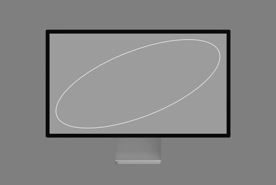 Minimalist computer monitor mockup in grayscale with a subtle abstract design on the screen, isolated on a plain background for design templates.