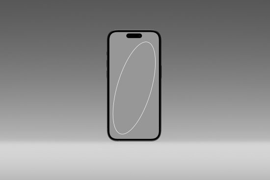 Minimalist smartphone mockup with blank screen, centered on subtle gradient background. Ideal for sleek app design presentations.