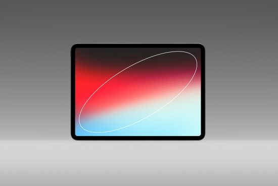 Stylized tablet mockup with dynamic abstract wallpaper, ideal for presentations and digital designs, with sleek modern aesthetics.